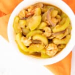 sautéed upo squash with shrimp on white bowl.