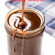 coconut caramel sauce in a jar with text overlay.