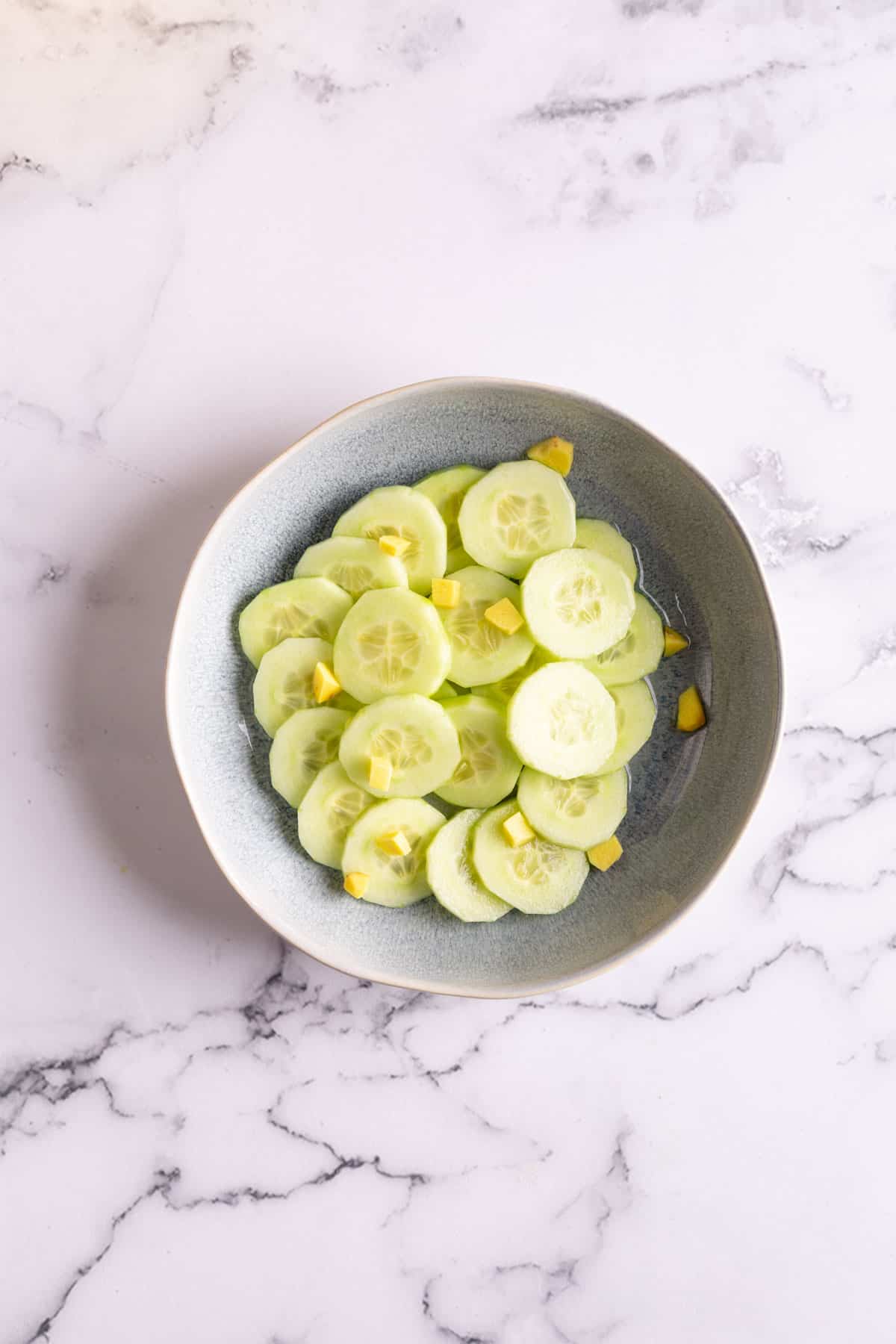 cucumber salad on a plate.