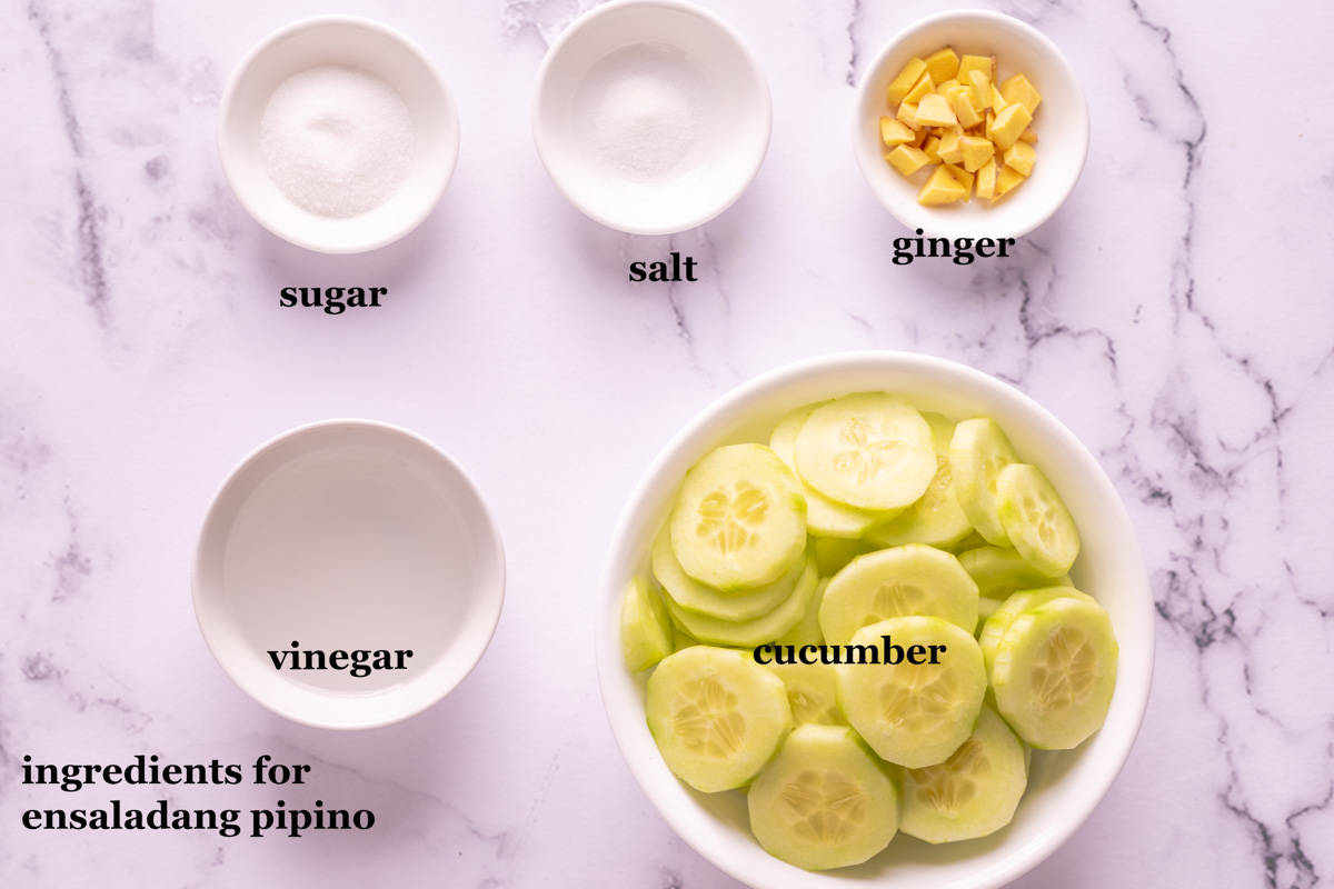 ingredients for making Filipino cucumber salad.