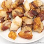 crispy roast pork on plate.
