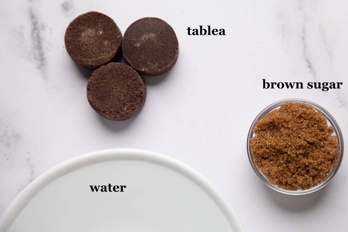 ingredients for making hot chocolate with text overlay.